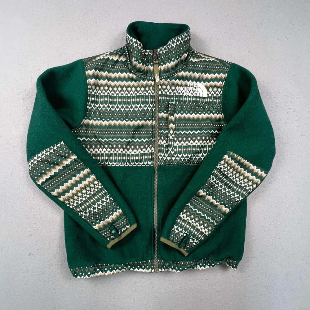 The North Face Fleece Jacket Youth M 10/12 Green Geometric Pattern Denali Style